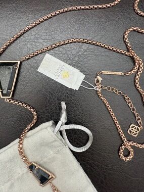 Kendra Scott Collins Y Necklace Black Granite Rose Gold Tone NWT